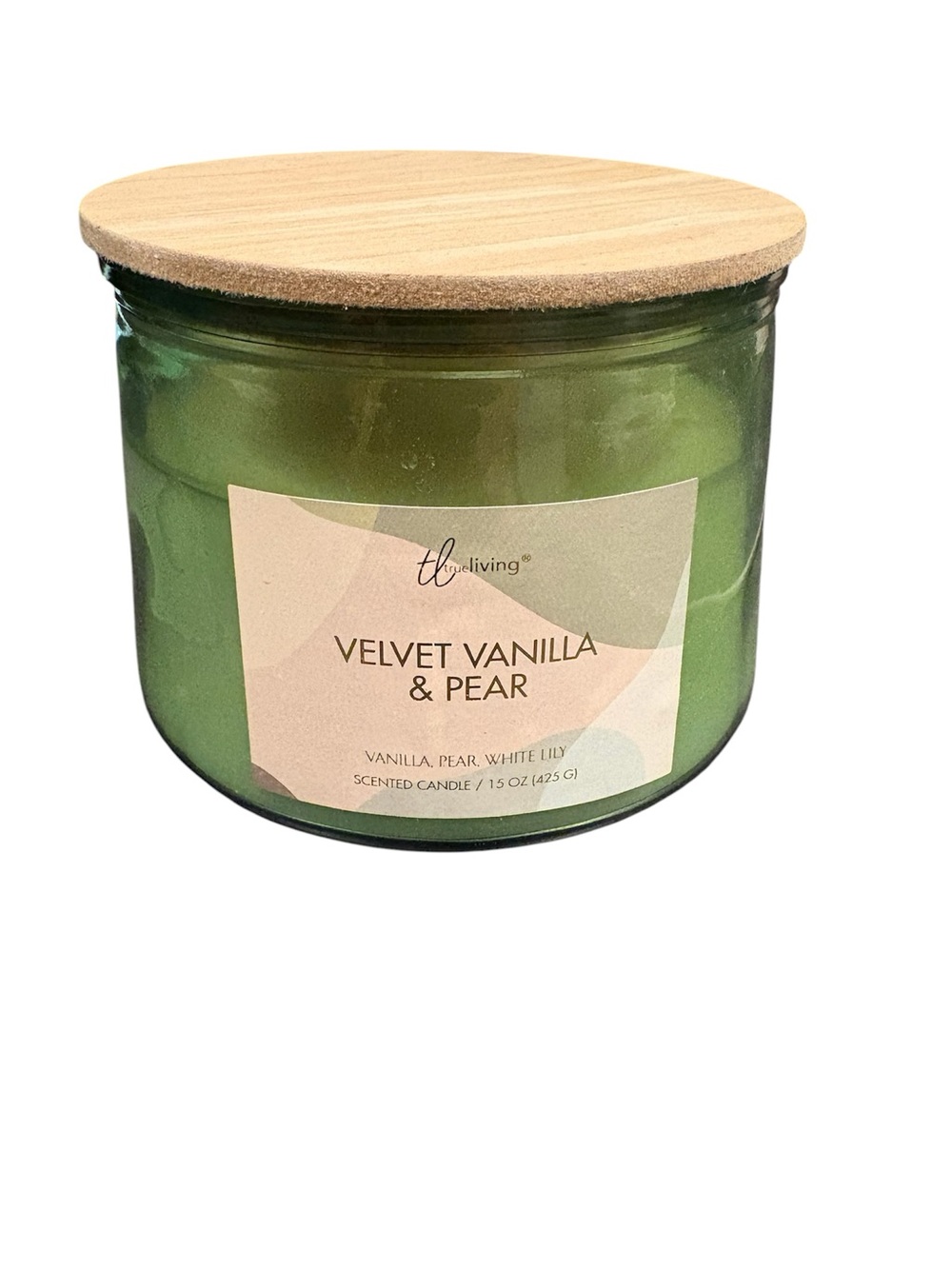 True Living Velvet Vanilla & Pear Scented Candle